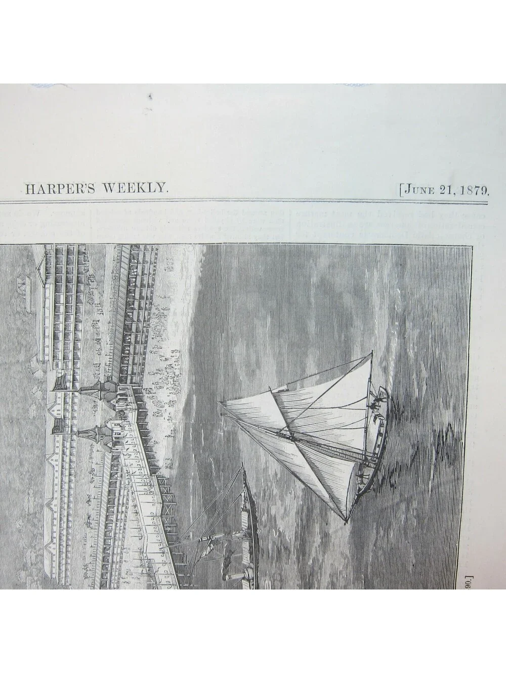 Antique 1879 Print New Iron Pier at Long Branch in Construction Harper’s Weekly